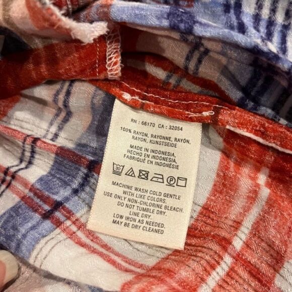 Maeve Anthropologie Babydoll Tunic Top Button Front V-Neck Red White Blue Size M - Picture 9 of 11